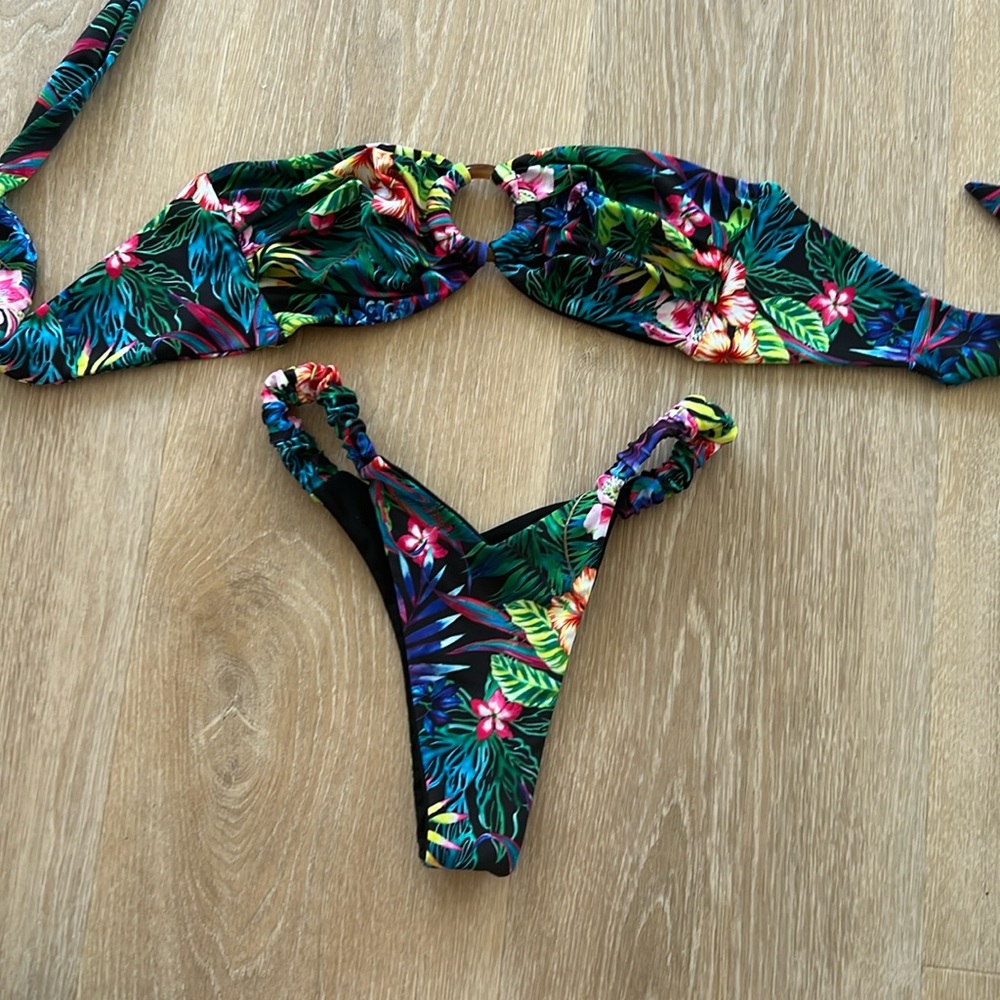 Tropical Print High Bandeau Bikini